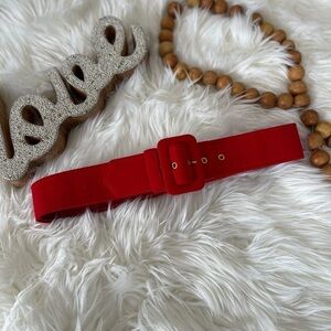 Oscar de la Renta Royal red  TWEED Fabric on Leather Wide Buckle Belt SZ M